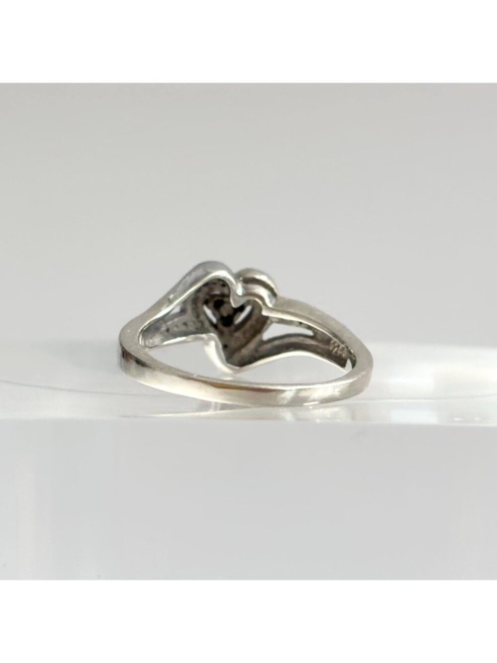 Bypass Shank Heart Shaped CZ Gemstone Sterling Silver 925 Vintage Ring - sz 9.75 - Picture 5 of 14